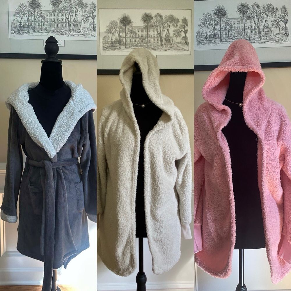 3 Pack Casual Loose Solid Color Fleece Zip Pocket Hooded Jacket
